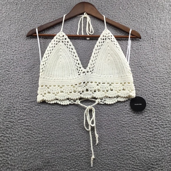 Lulus Let's Run Away Crochet Halter Crop Top Ivory‎ M / L - Picture 1 of 3